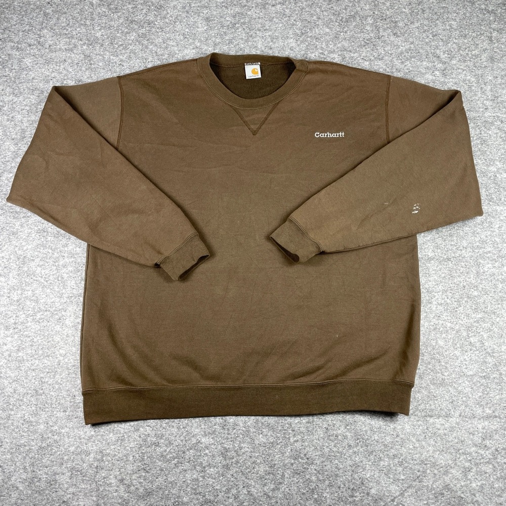 VTG Carhartt Sweatshirt Mens XL Brown Crewneck Pullover Fleece Workwear V-Stitch